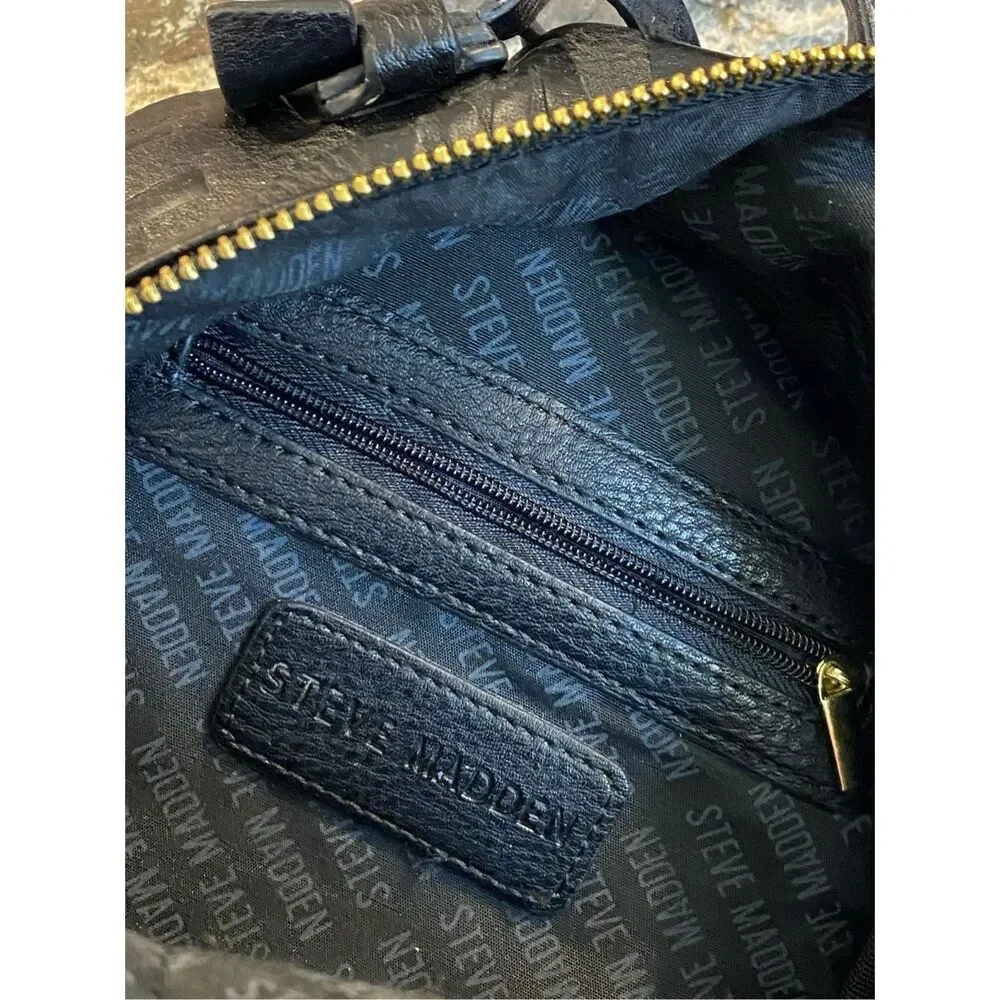 Steve Madden Mini Backpack Purse Black Embossed Leather Logo